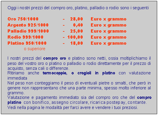 Compro oro compro platino compro rodio compro palladio oro usato prezzo oro vecchio valutazione oro usato quotazione oro platino vecchio e usato compro rodio esausto compro oro